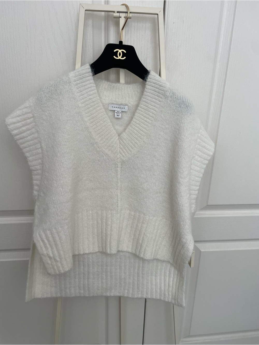 Topshop Cream Knit V-Neck Sweater Vest